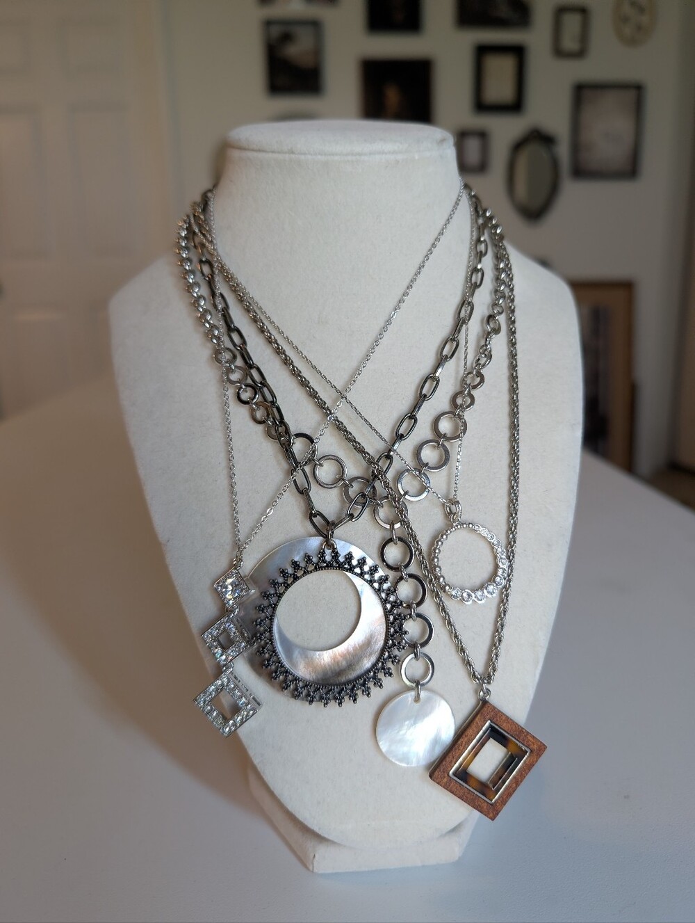 Boho Geometric Jewelry Lot With Silver Toned Necklaces And Glam